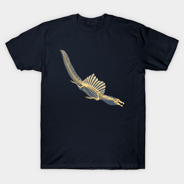Spinosaurus Aegyptiacus (skeleton and silhouette diving) T-Shirt by NikSwiftDraws